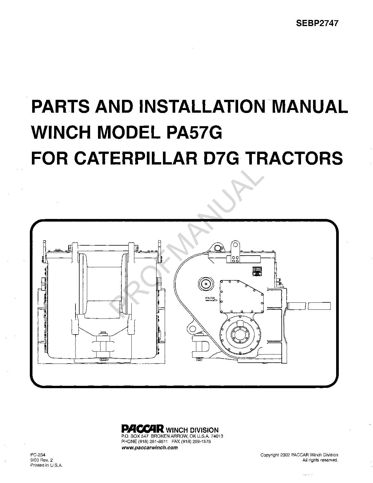 Catálogo de piezas del tractor Caterpillar Cat Winch modelo PA57G D7G Manual SEBP2747