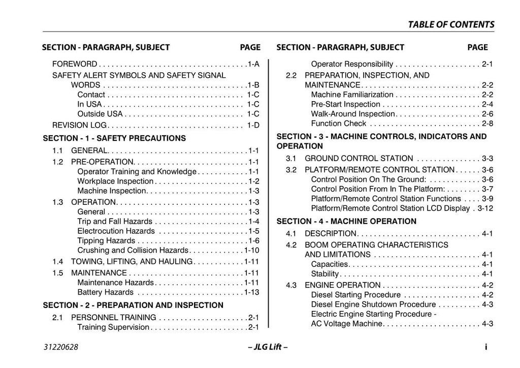 JLG X13SJN X13SJP Compact Crawler Boom Maintenance Operation Operators Manual