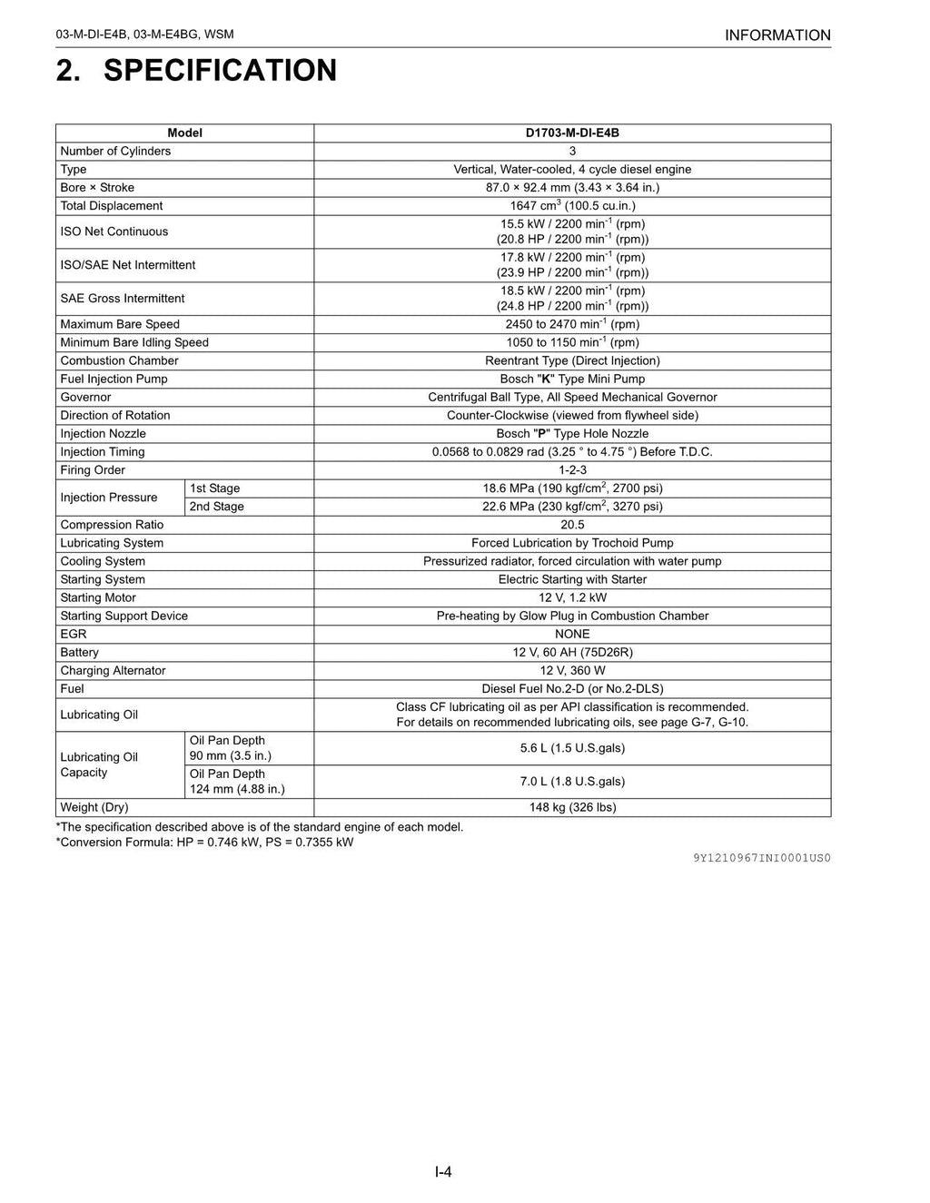 Hitachi D1703 MDI-E4B E4BG Wheel Loader Engine Manual