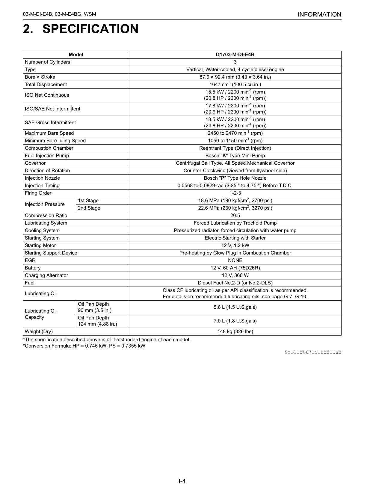 Hitachi D1703 MDI-E4B E4BG Wheel Loader Engine Manual