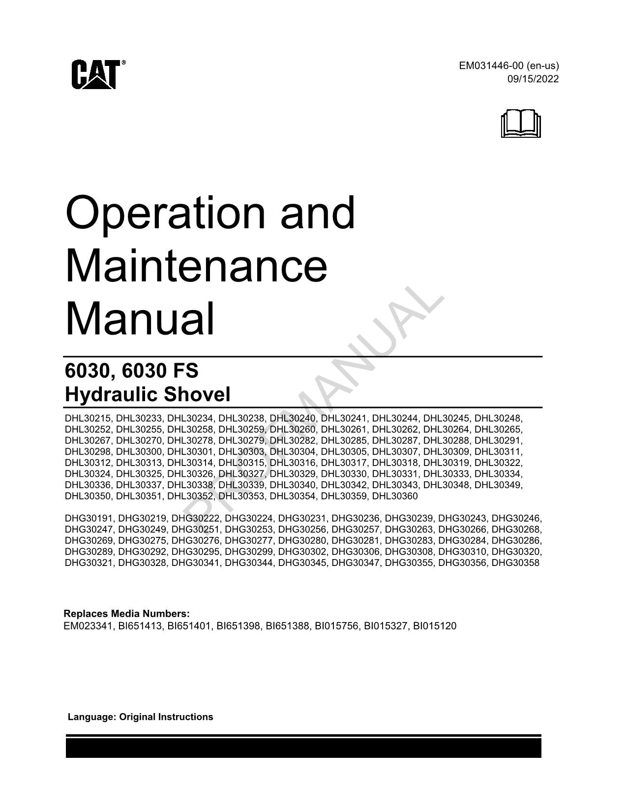 Caterpillar Cat DHL DHG-6030 6030 FS-C27-CAMP-SIL OPERATORS MAINTENANCE MANUAL