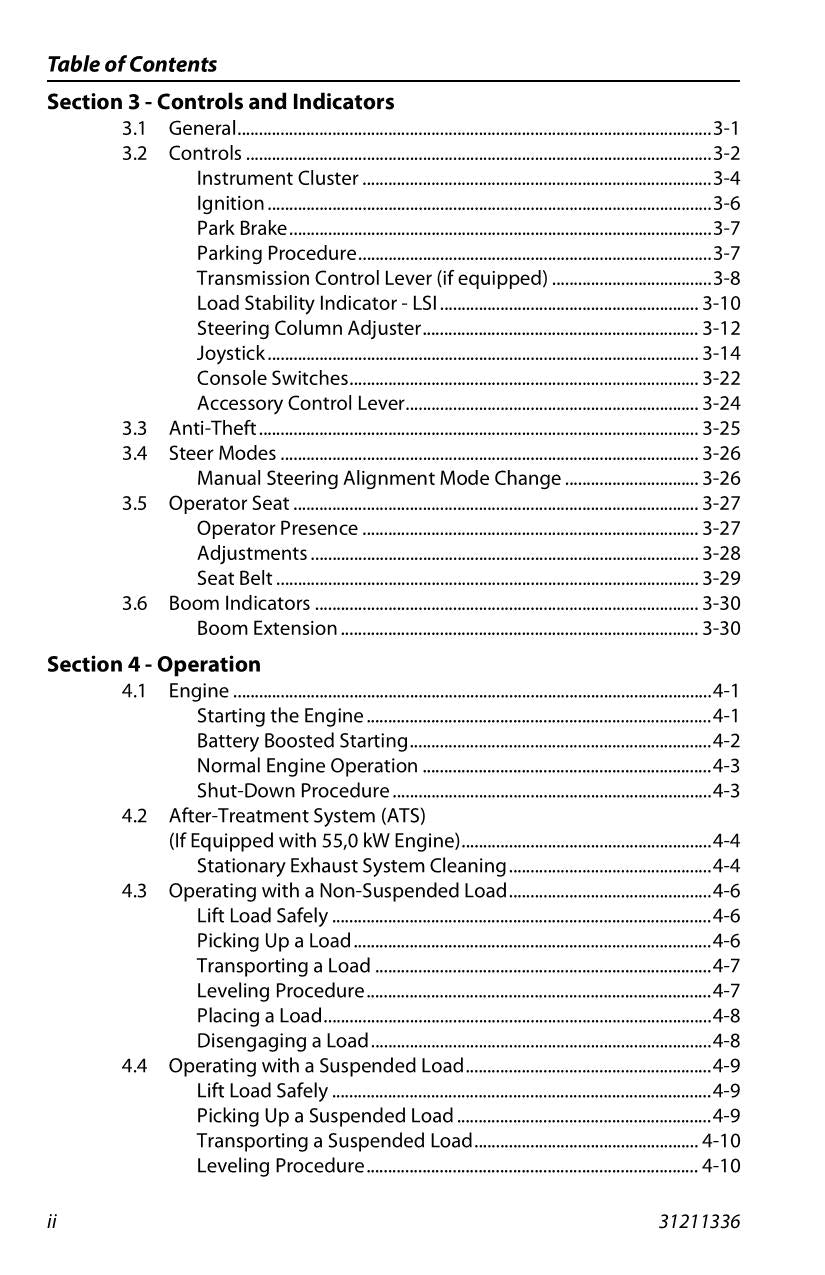 Manual del operador de mantenimiento y operación del manipulador telescópico JLG 3614RS 4017RS 31211336