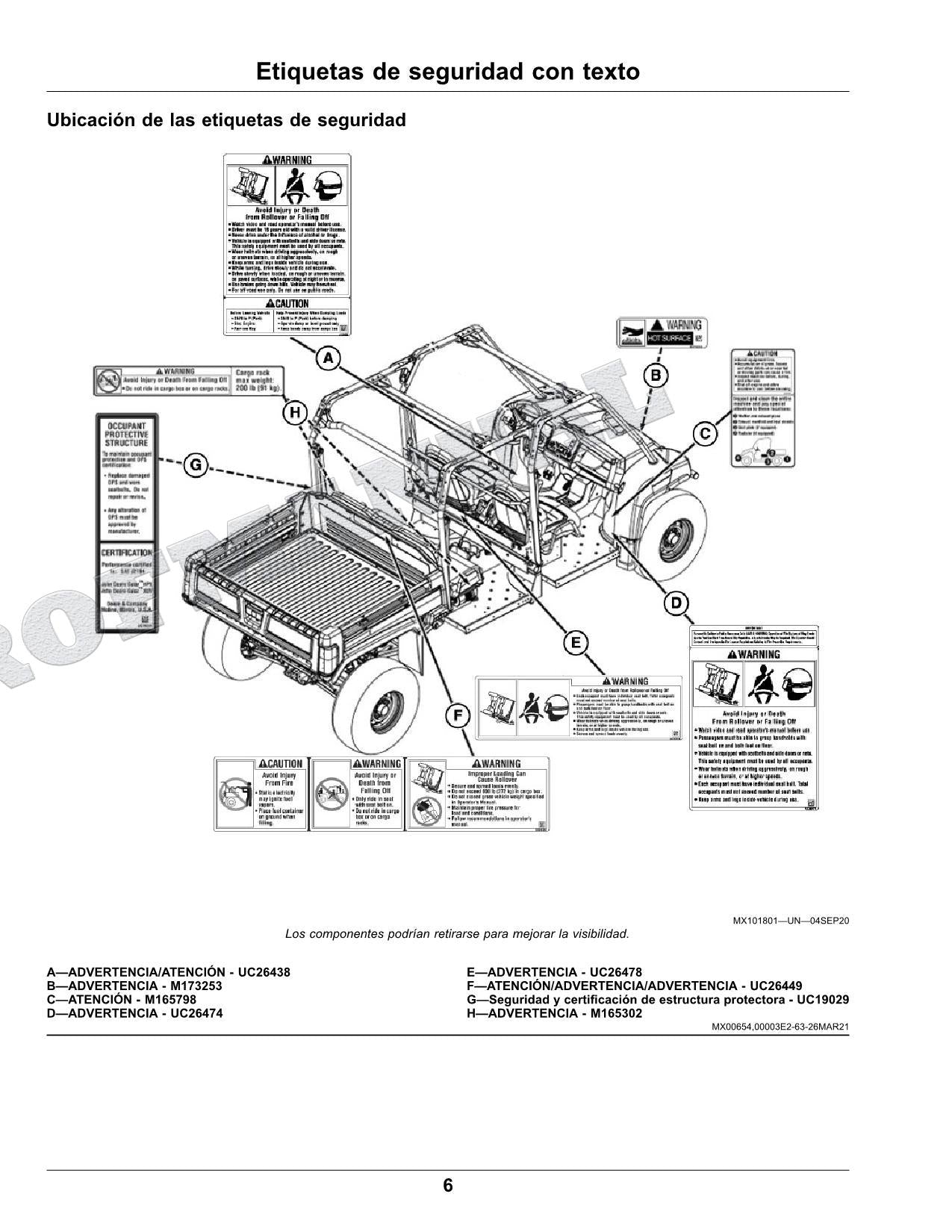 John Deere XUV825M S4 cocodrilo Manual del Operador Español SN 050001-070000