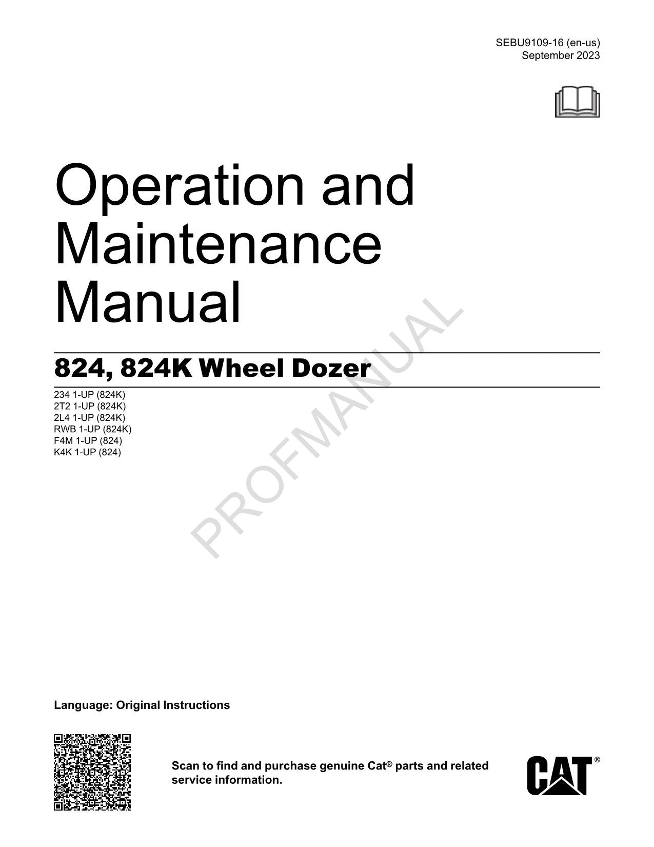 Manual de mantenimiento del operador de la topadora de ruedas Caterpillar 824 824K