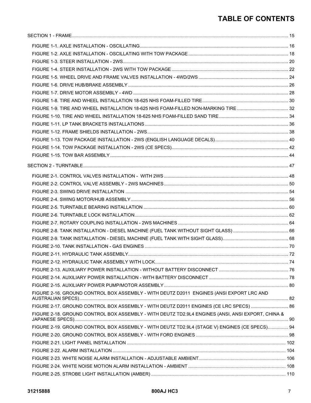 JLG 800AJ HC3 Boom Lift Parts Catalog Manual 31215888