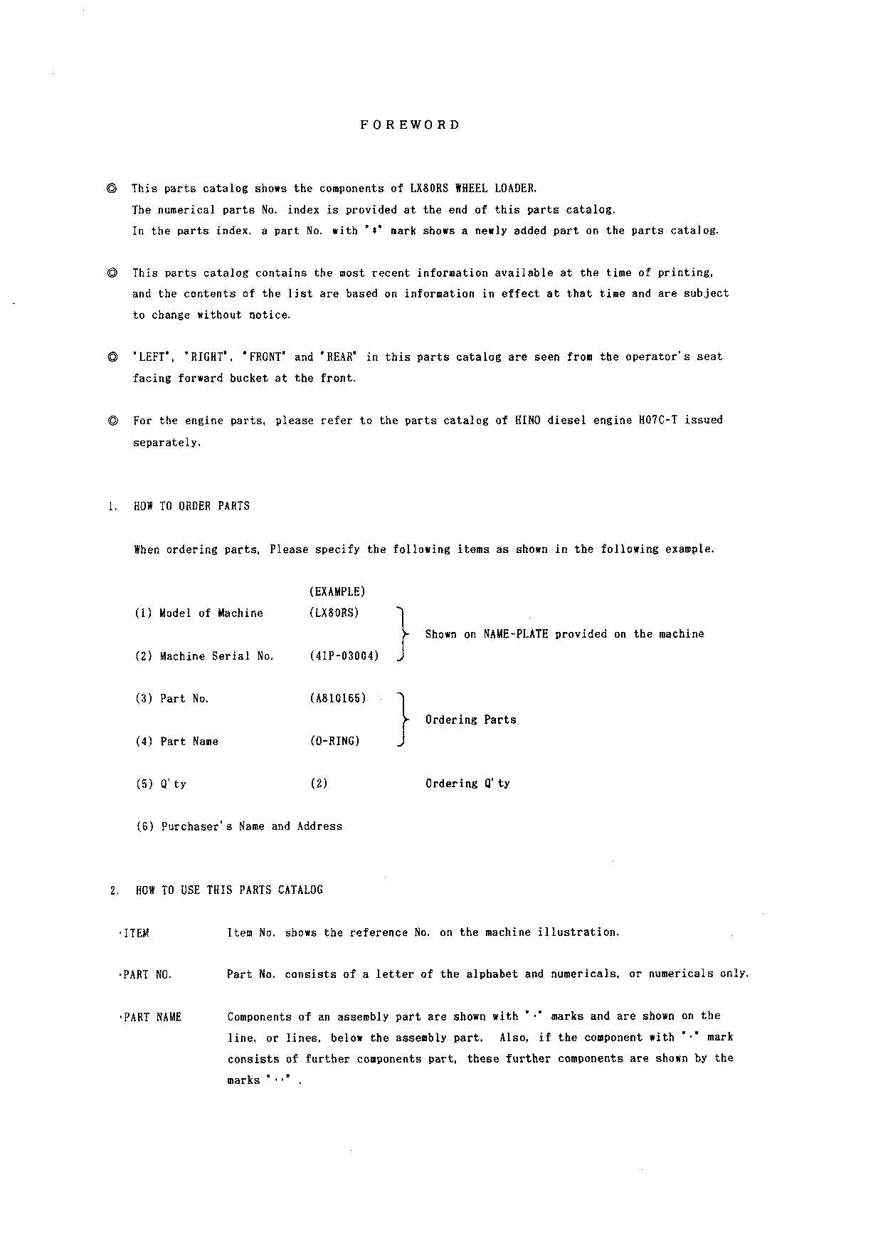 Hitachi LX80RS Wheel Loader Parts Catalog Manual SN 03004-up