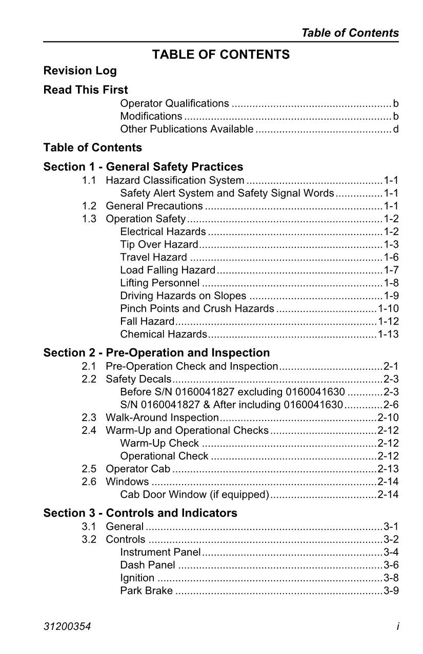 LULL 644E-42 944E-42 Telehandler Maintenance Operation Operators Manual