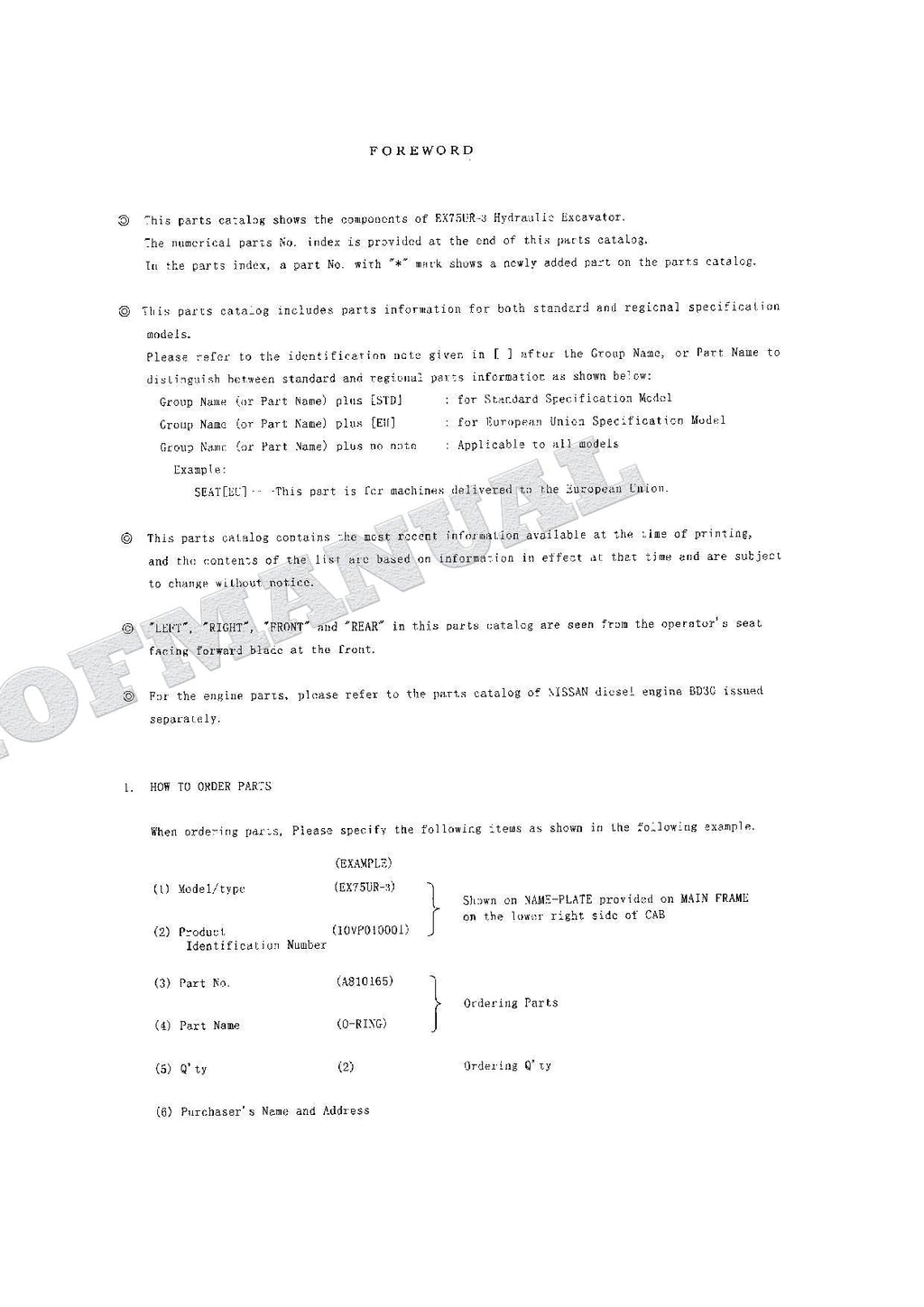 HITACHI EX75UR-3 Excavator Parts Catalog Manual SN 010001-