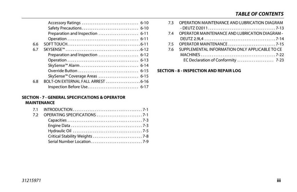 JLG 400SC 460SJC Boom Lift Maintenance Operation Operators Manual 31215971