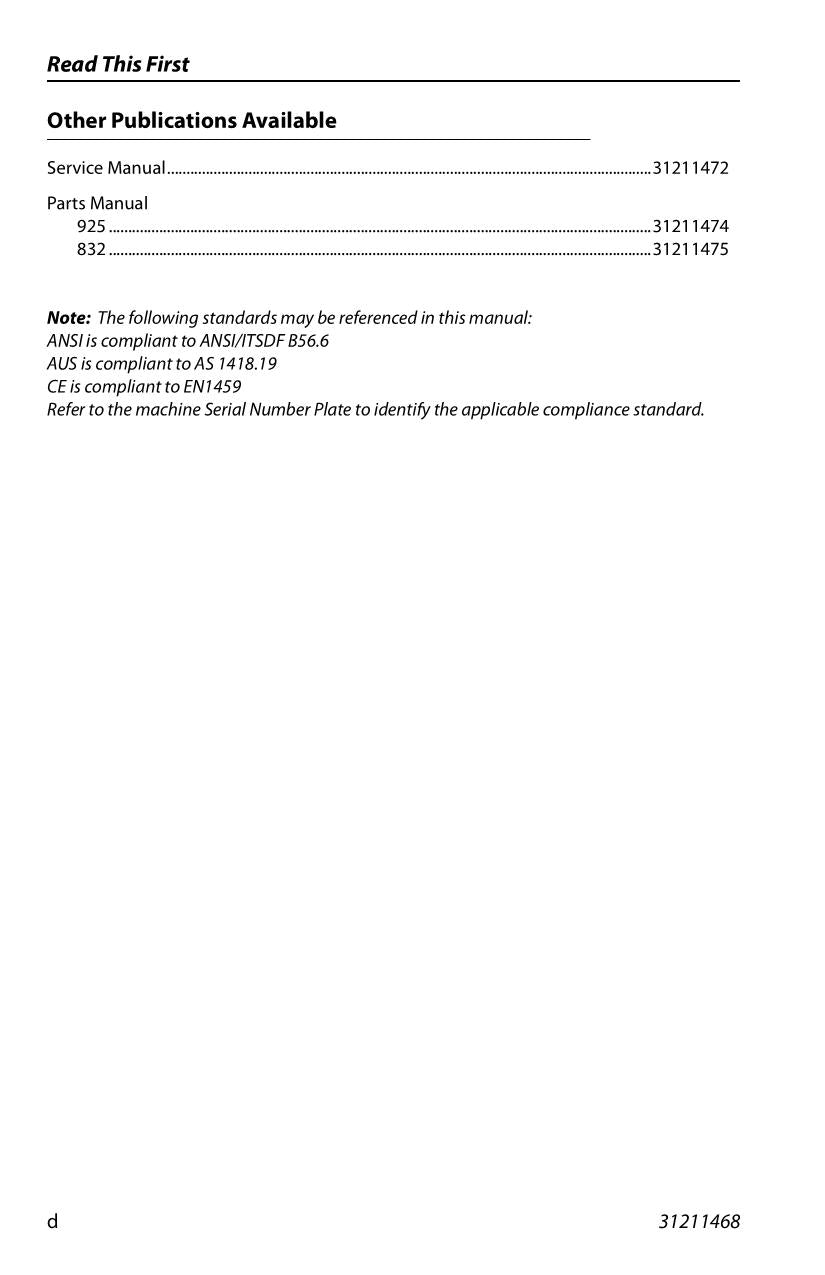 Manual del operador de mantenimiento y operación del manipulador telescópico JLG 832 925 31211468