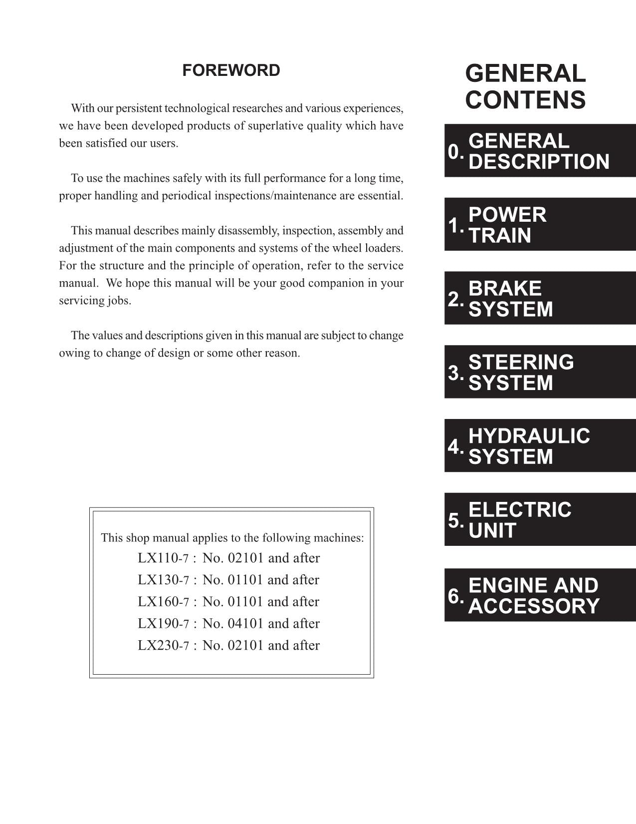 Hitachi LX110-7 LX130-7 LX160-7 LX190-7 LX230-7 Loader Workshop Manual