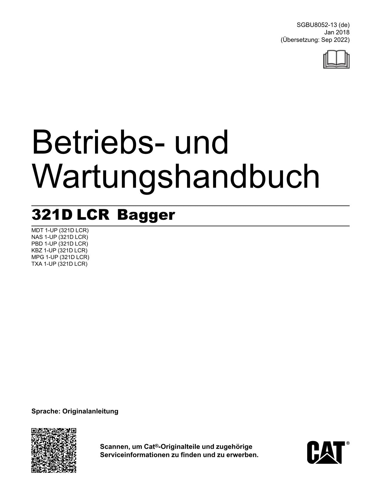 Caterpillar 321D LCR Bagger Betriebsanleitung Wartungshandbuch
