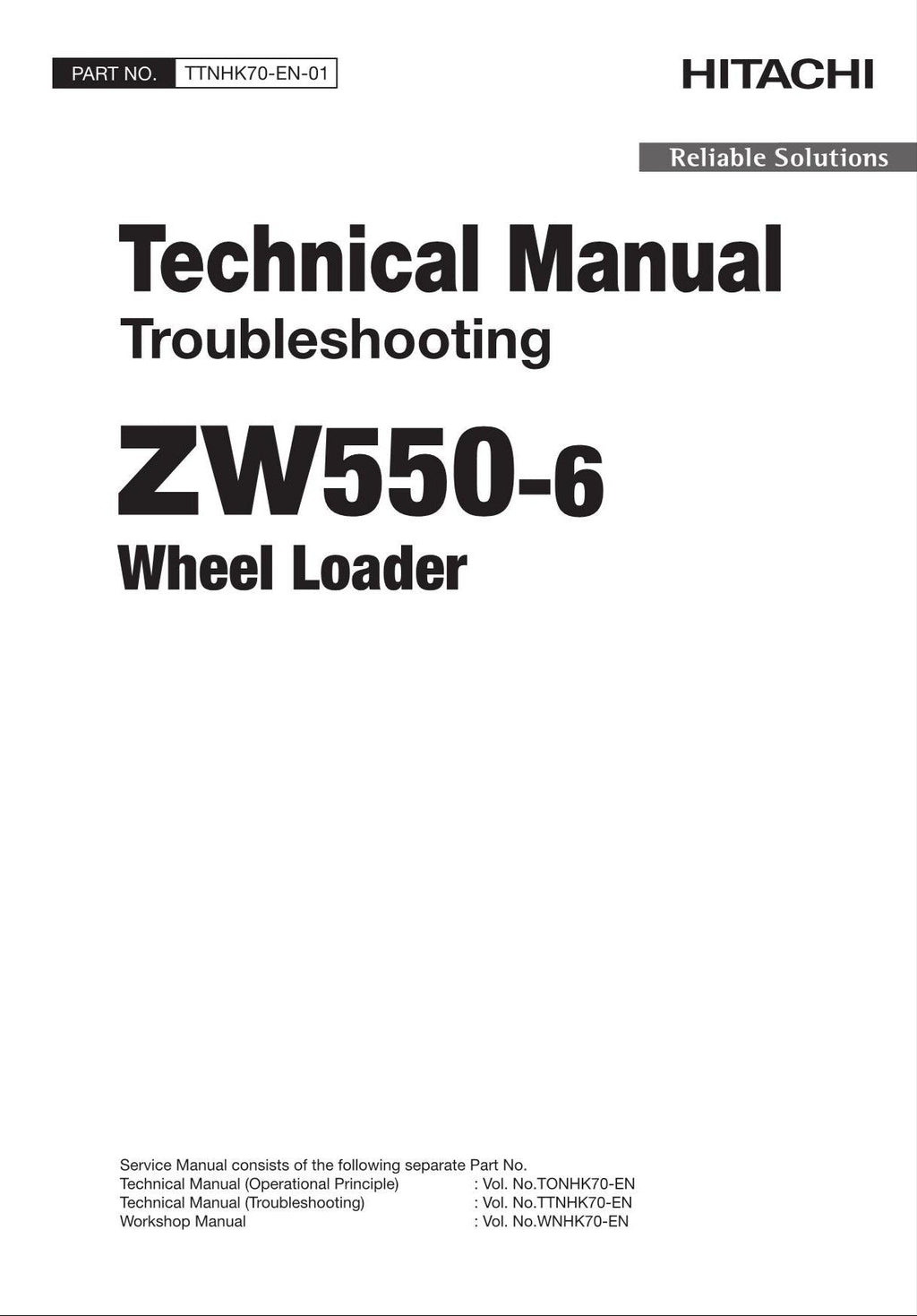 Hitachi ZW550-6 Wheel Loader Technical Manual Troubleshooting +Schematics