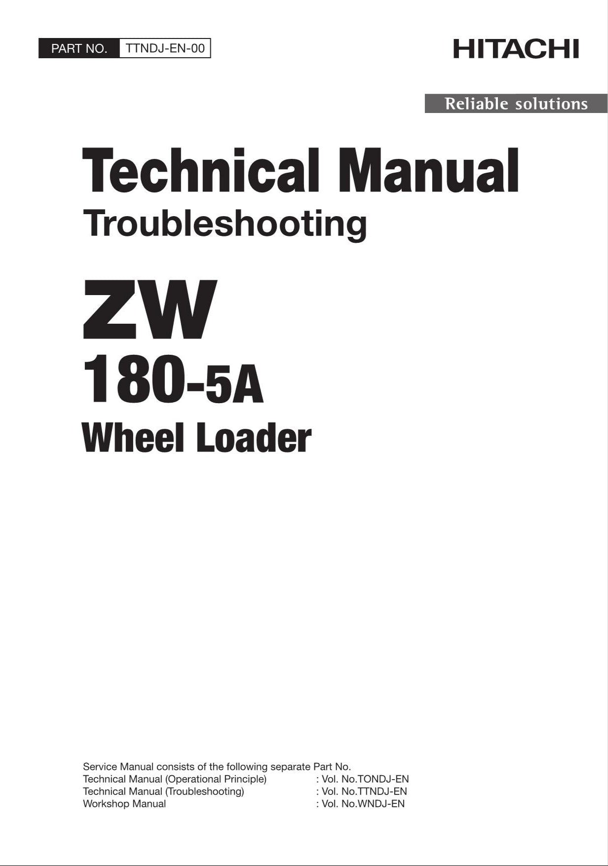 Hitachi ZW180-5A Wheel Loader Technical Manual Troubleshooting +Schematics
