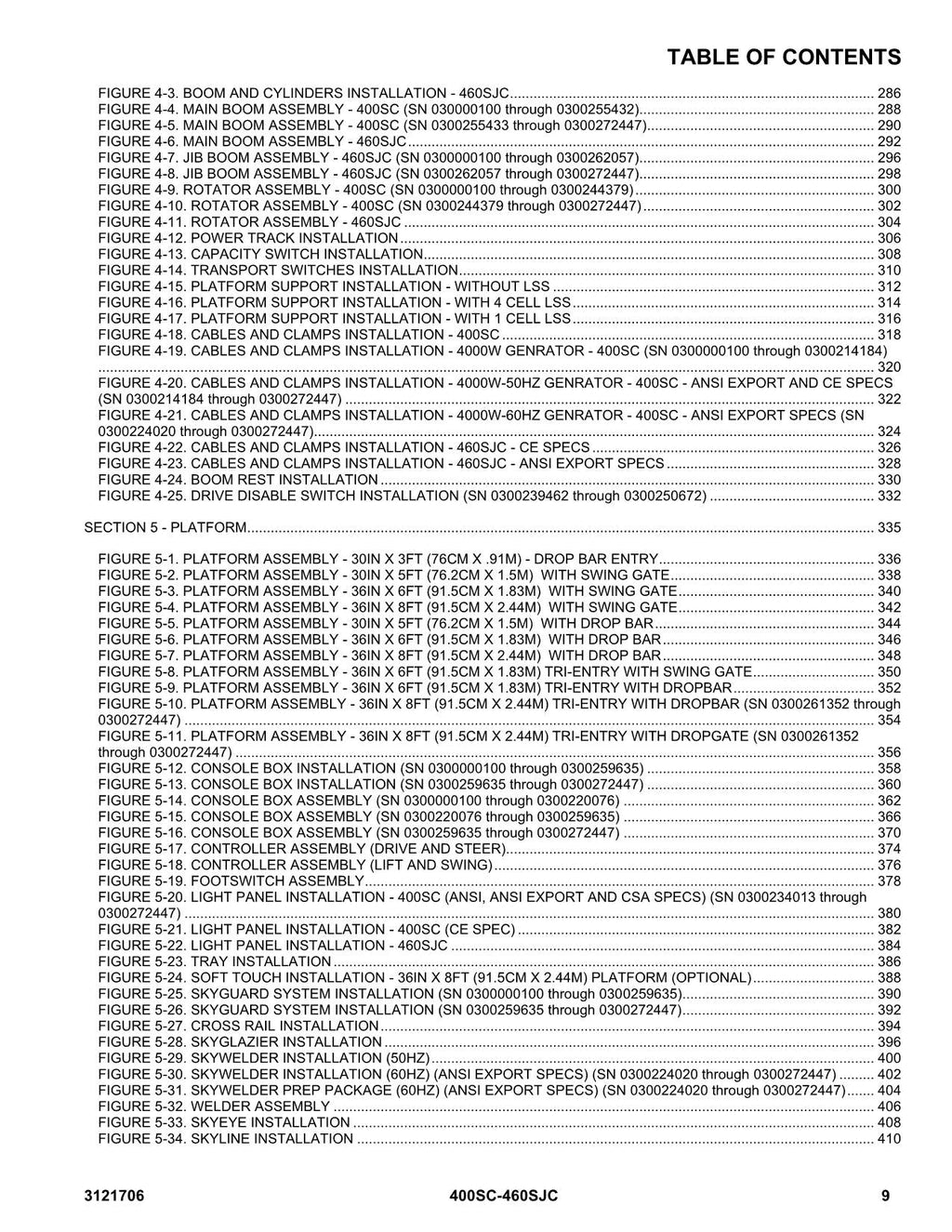 JLG 400SC 460SJC Boom Lift Parts Catalog Manual 0300000100-0300272447