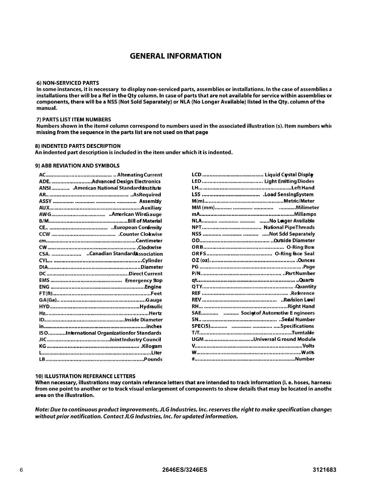 JLG 2646ES 3246ES Scissor Lift Parts Catalog Manual 3121683