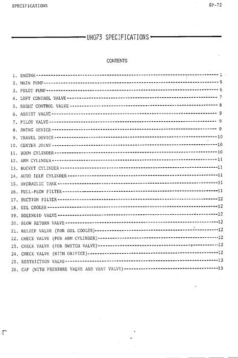 HITACHI UH073 EXCAVATOR SERVICE MANUAL