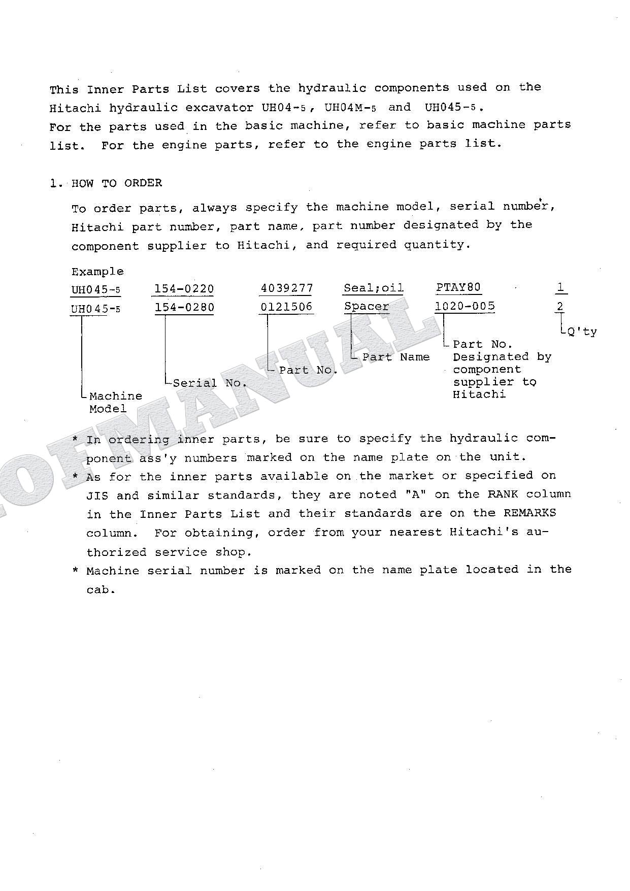 HITACHI UH04-5 UH04M-5 UH045-5 Equip Component Excavator Parts Catalog Manual