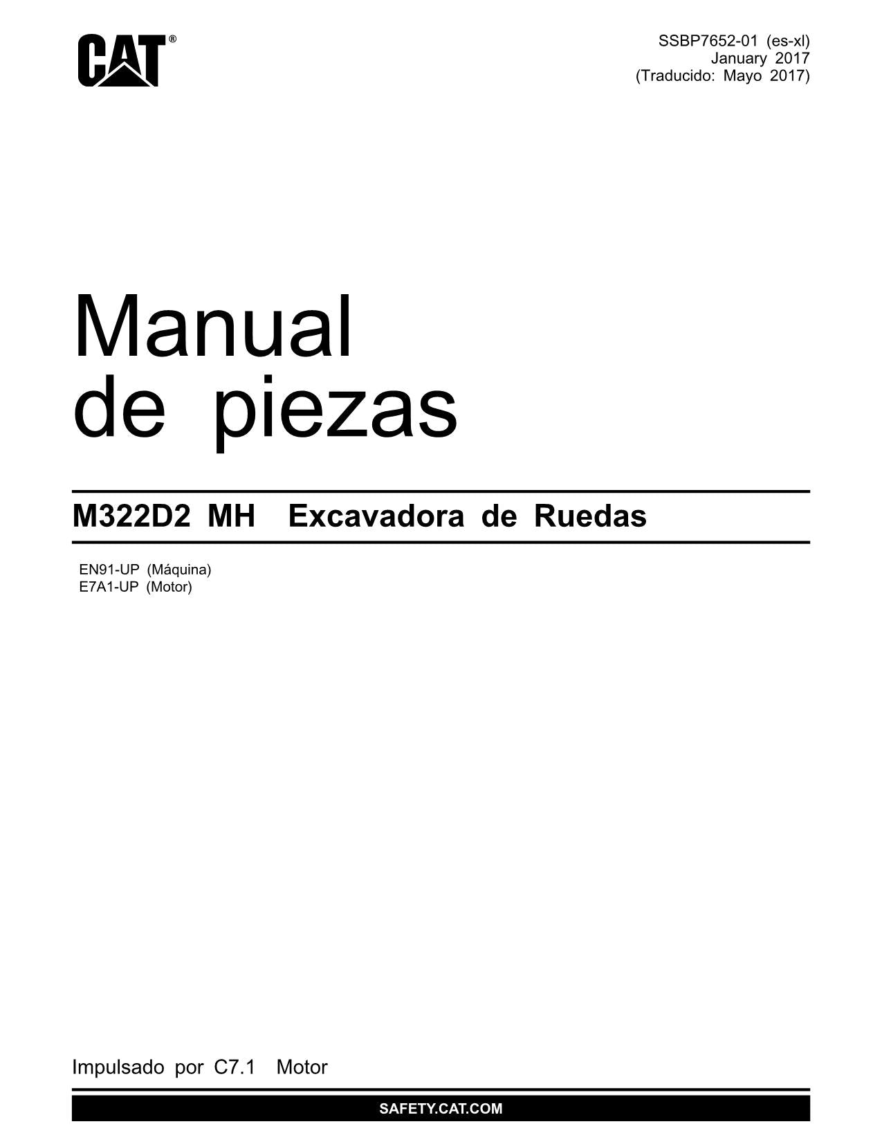 Caterpillar M322D2 Excavadora Manual de piezas EN91-UPE7A1-UP Español