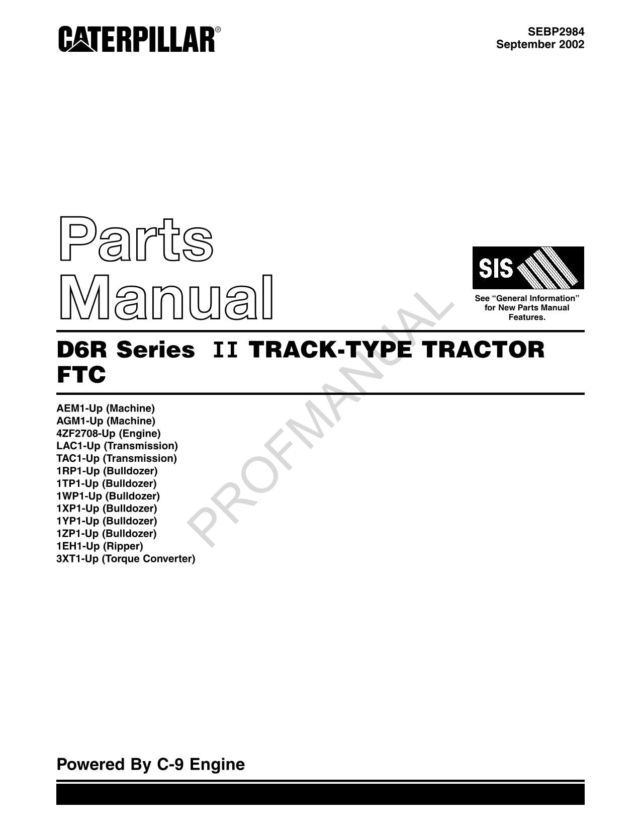 Caterpillar D6R Series II Track Type Tractor FTC Parts Catalog Manual SEBP2984