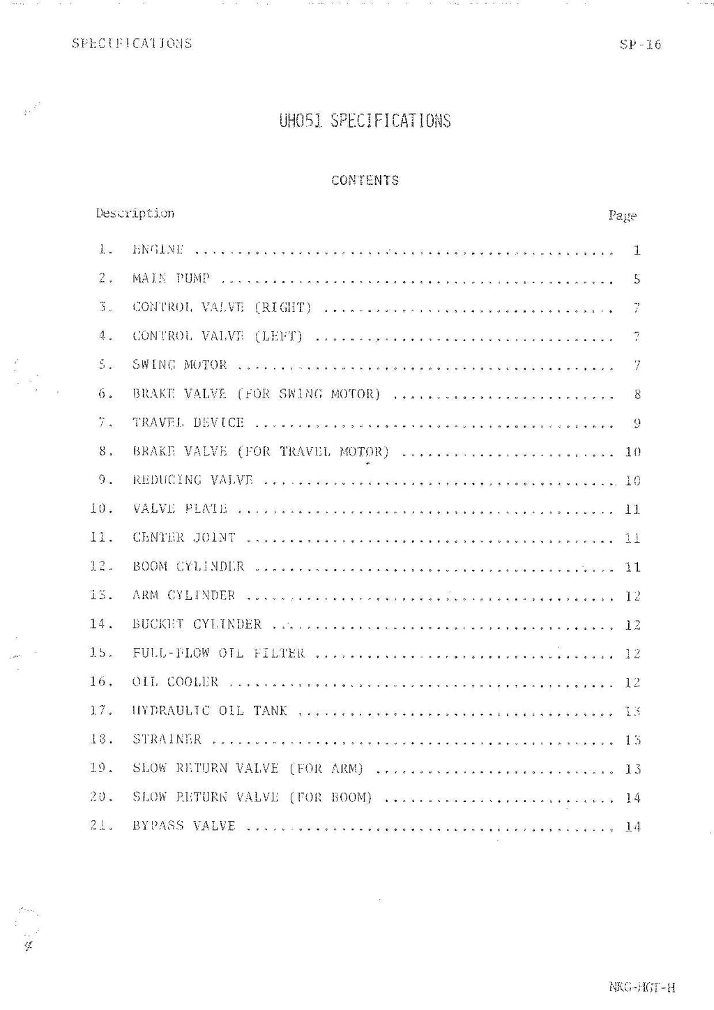 HITACHI UH051 Excavator Service Manual