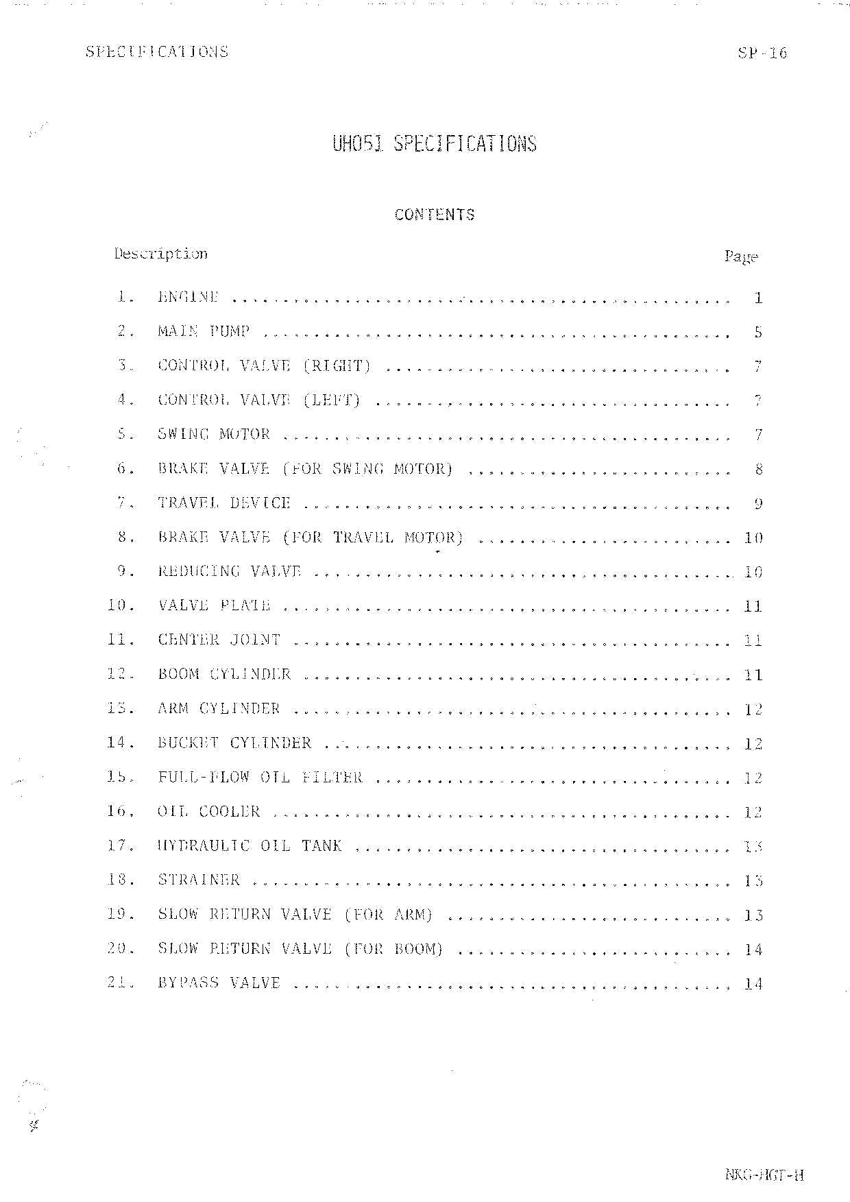 HITACHI UH051 Excavator Service Manual