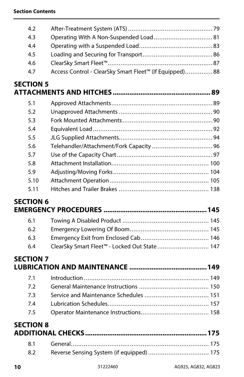 JLG AG823 AG832 AG925 Telehandler Maintenance Operators Manual 31222460