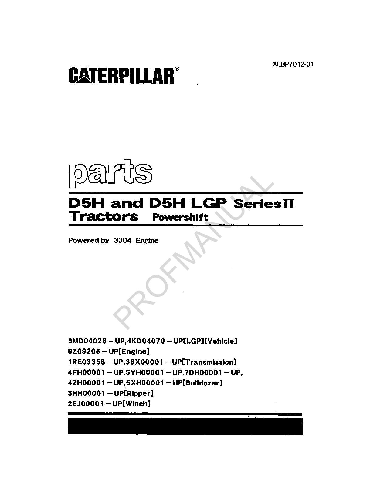 Caterpillar Cat D5H D5H LGP Series II Tractor Powershift Parts Catalog Manual