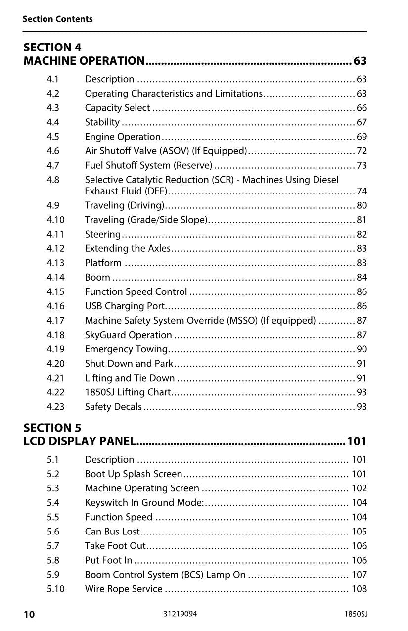 Manual del operador de mantenimiento y operación del elevador de pluma JLG 1850SJ 31219094