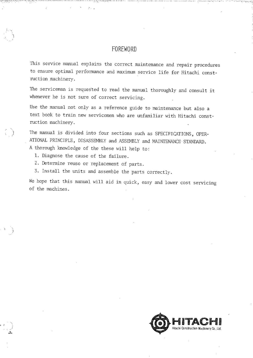 HITACHI UH031 Excavator Service Manual