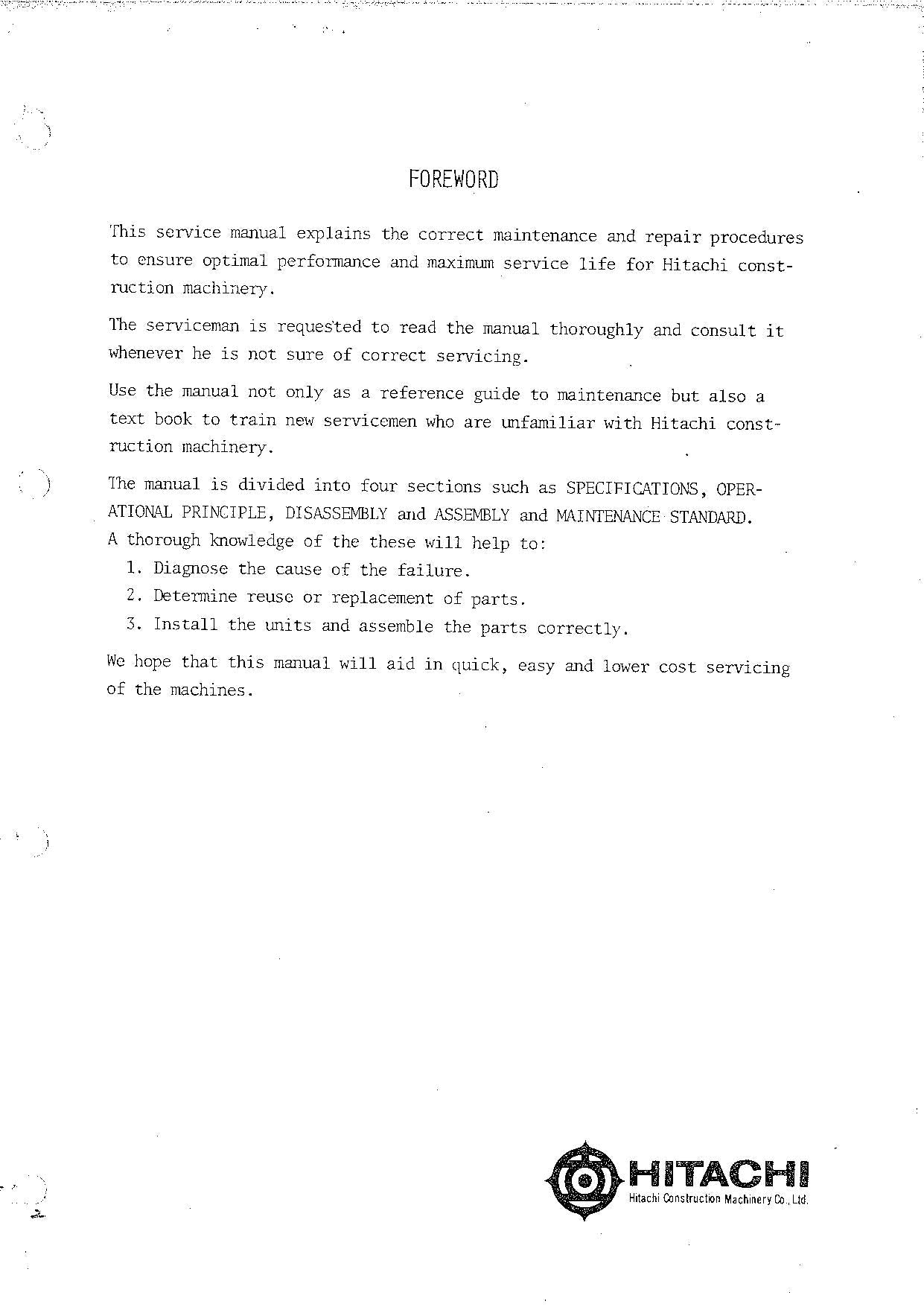 HITACHI UH031 Excavator Service Manual