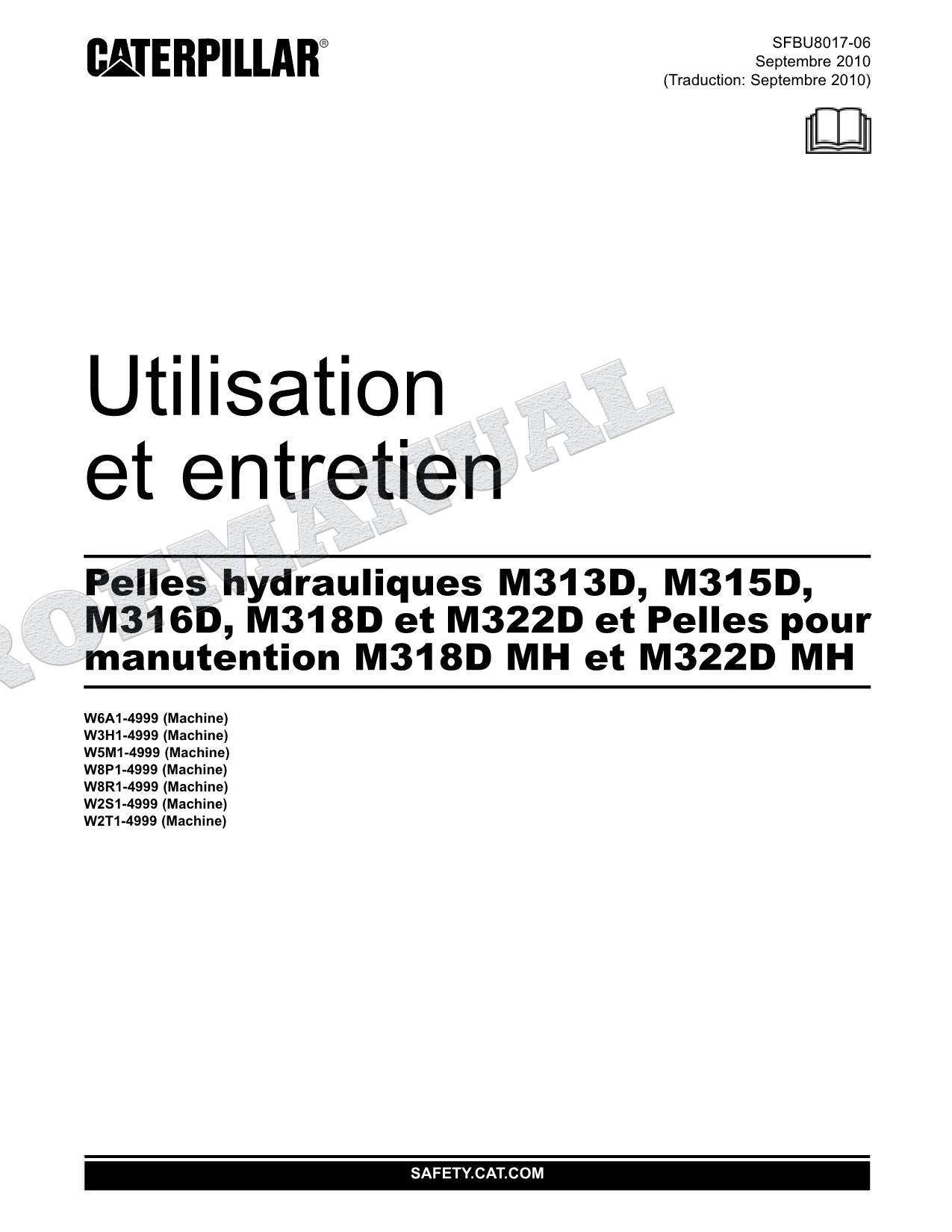 Caterpillar M322D M318D MH M322D MH Pelle Hydraulique Manual de utilización