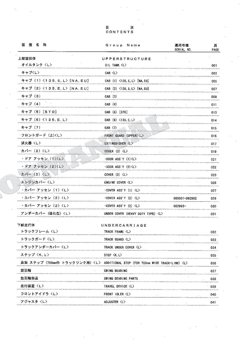 HITACHI ZAXIS ZX135USL Forestry Spec Excavator Parts Catalog Manual