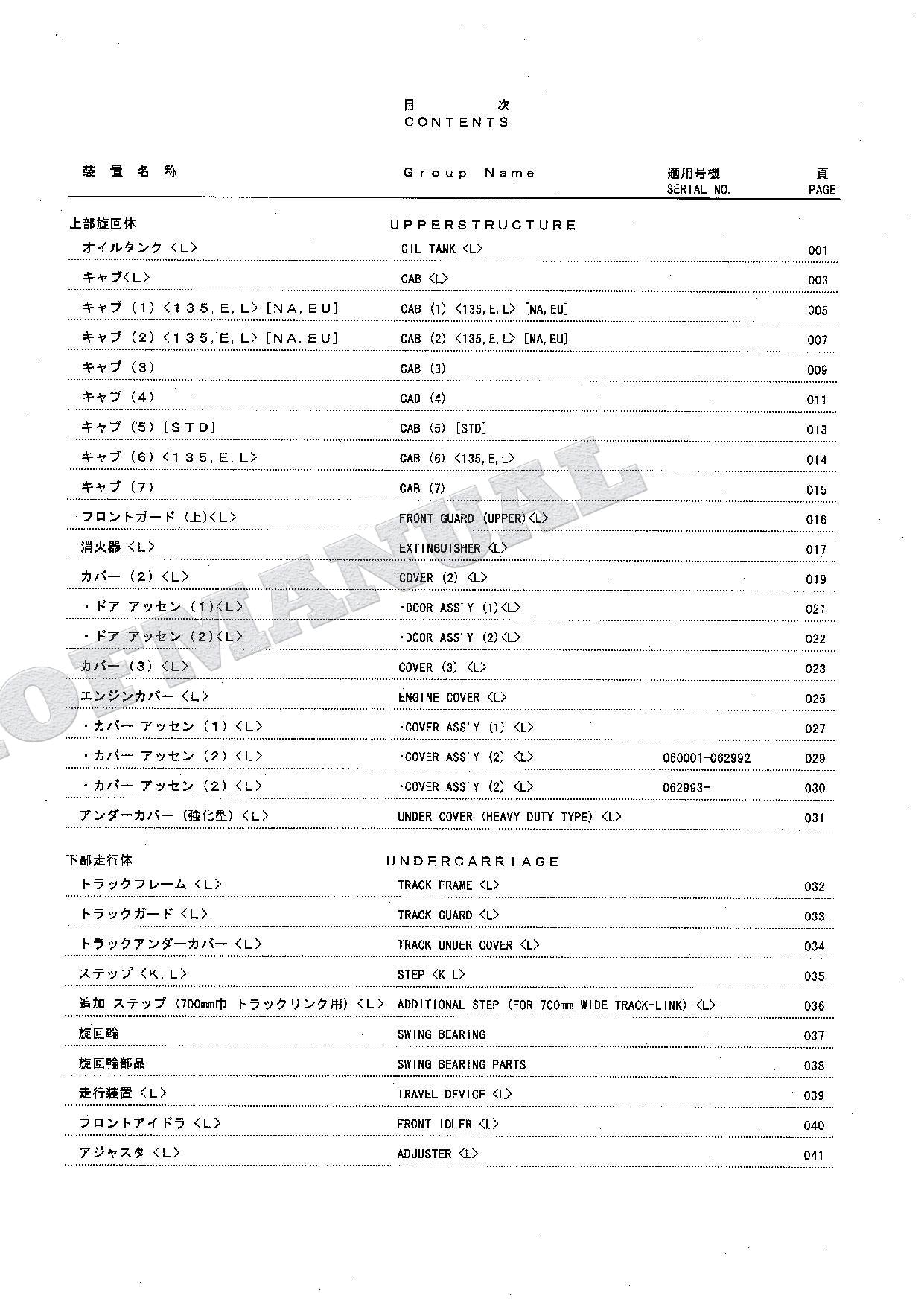 HITACHI ZAXIS ZX135USL Forestry Spec Excavator Parts Catalog Manual
