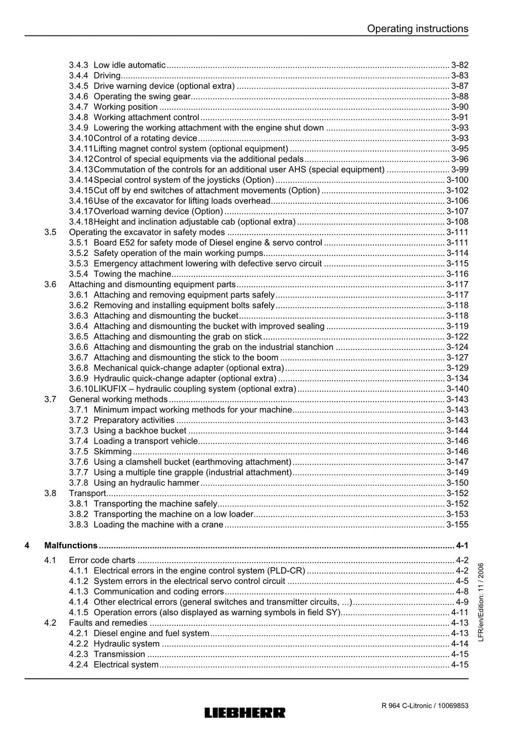 Liebherr R964 C-Litronic Excavator Operators manual serial 16436