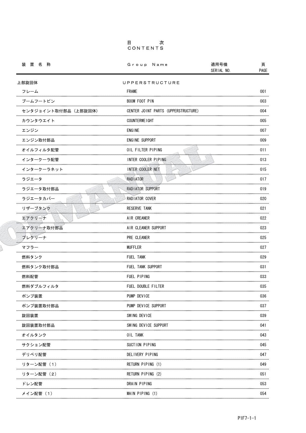 HITACHI ZAXIS ZX185USR Excavator Parts Catalog Manual SN 005001-