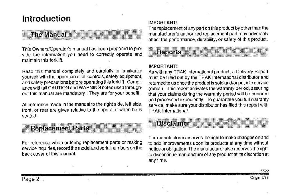 SKYTRAK 5522 Telehandler Maintenance Operation Operators Manual