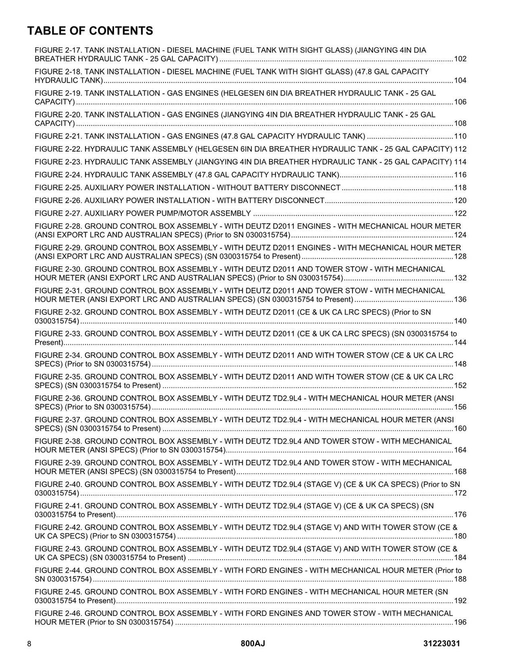 JLG 800AJ Boom Lift Parts Catalog Manual 31223031