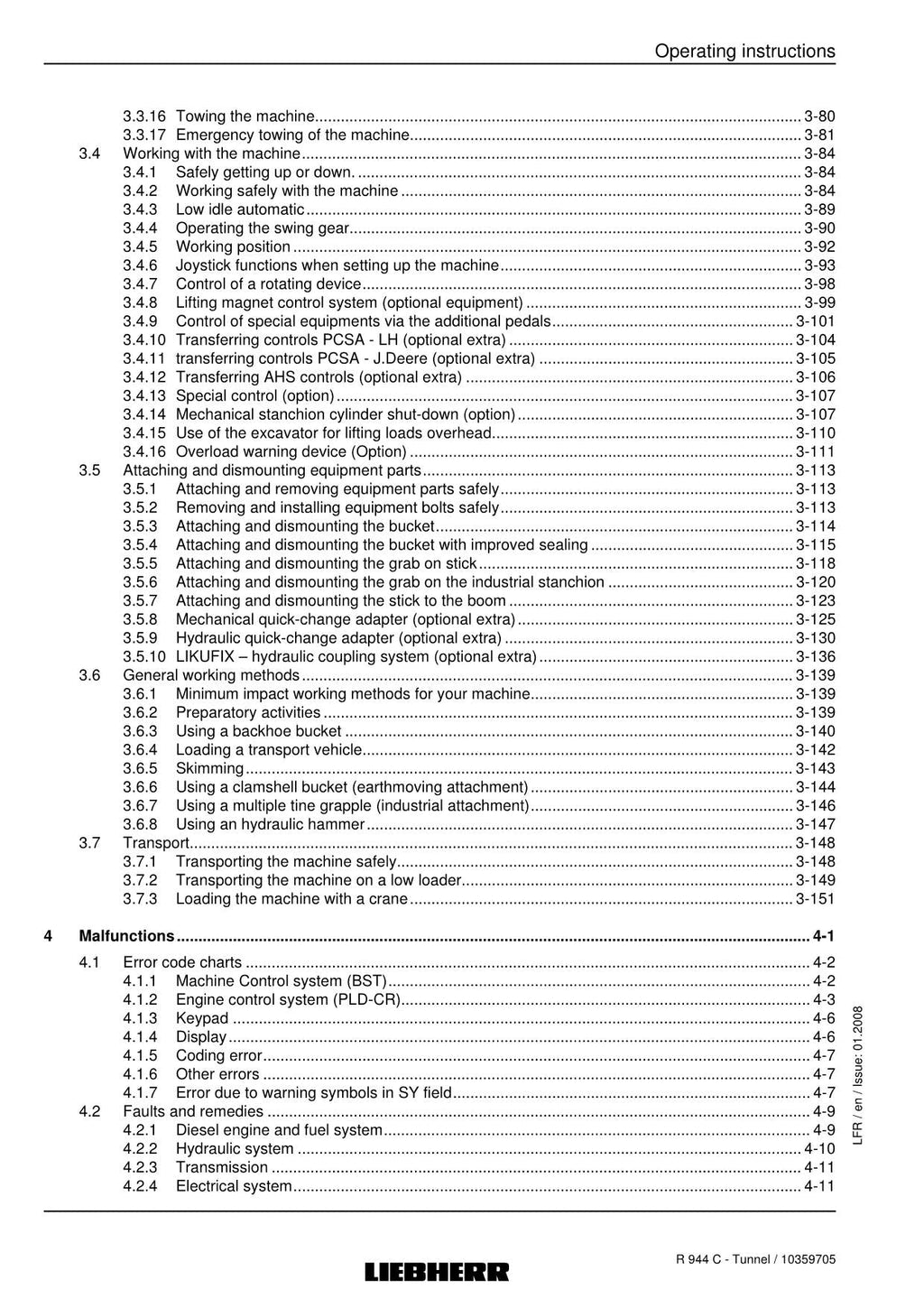 Liebherr R944 C Tunnel Excavator Operators manual serial 19695