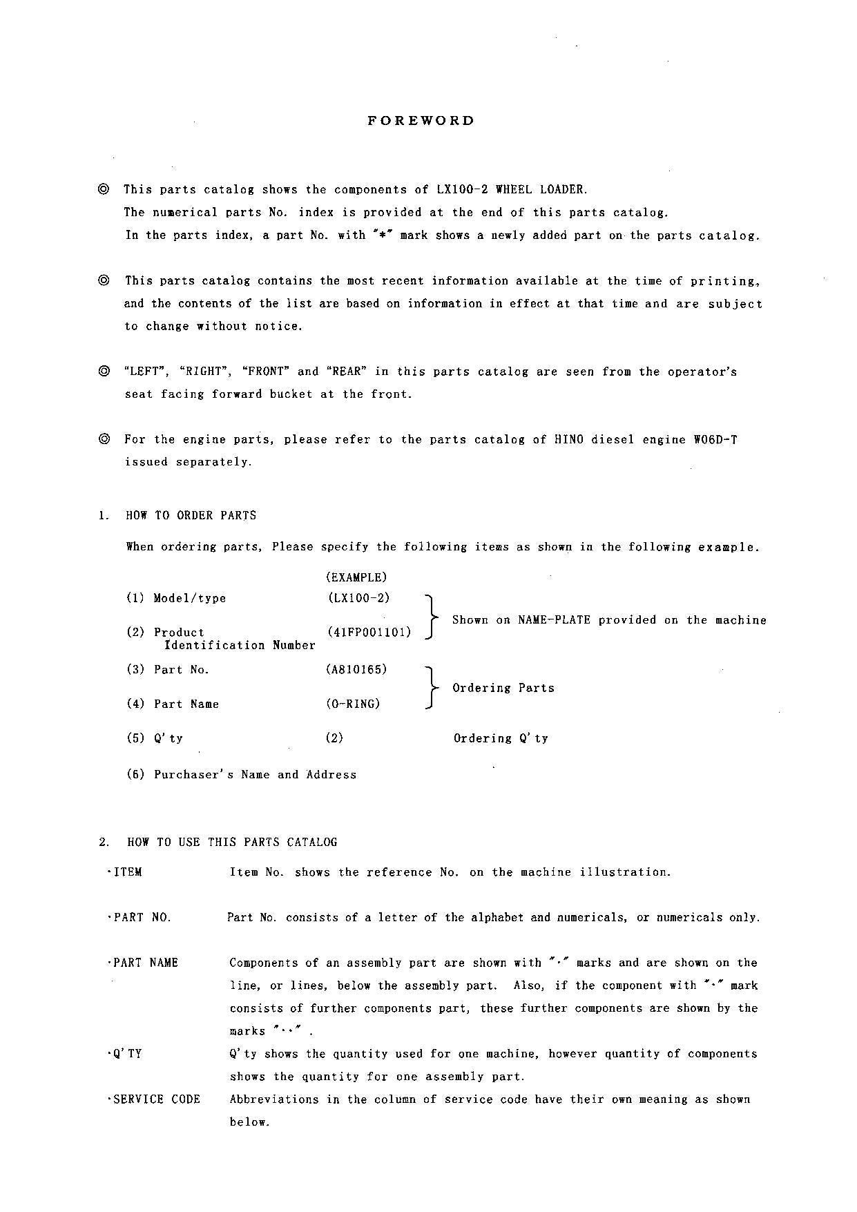 Hitachi LX100-2 Wheel Loader Parts Catalog Manual SN 001101-up