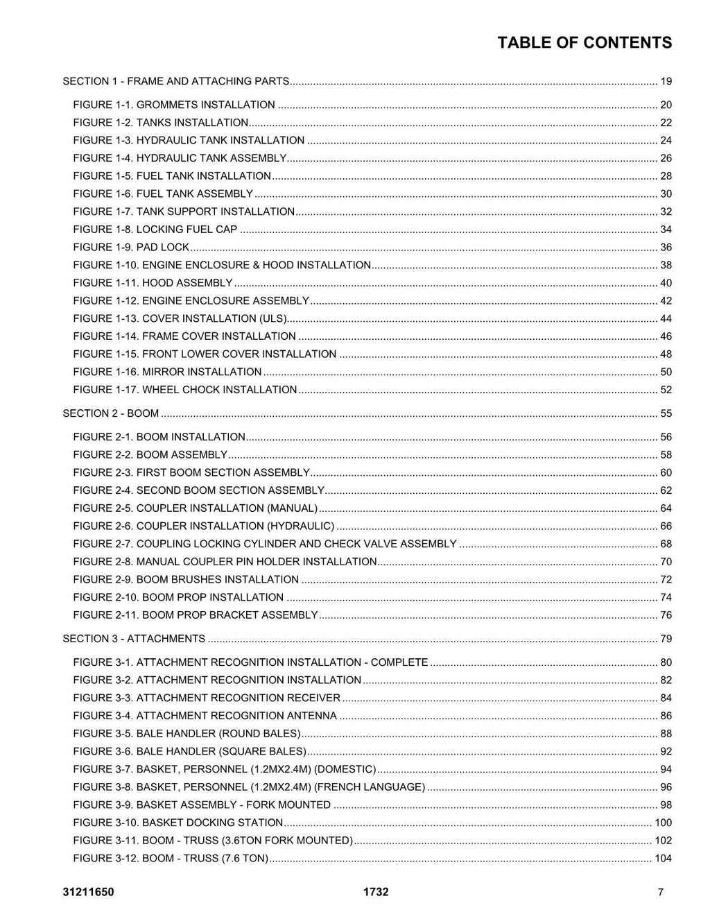 JLG 1732  Telehandler Parts Catalog Manual