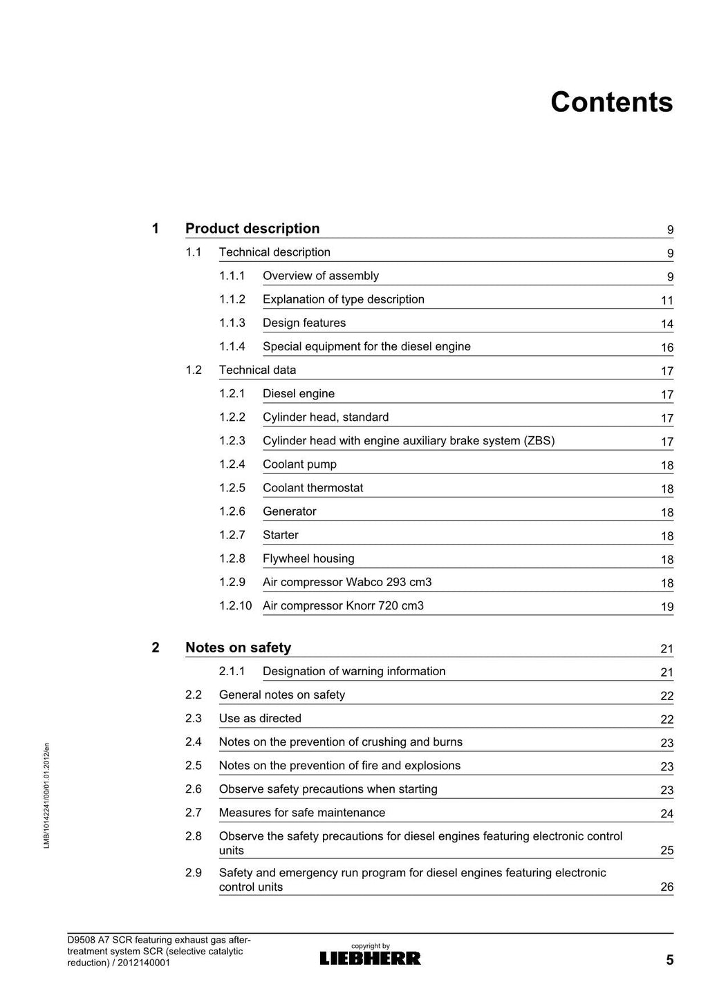 Liebherr D9508 A7 SCR featuring exhaust gas SCR engine Operators manual