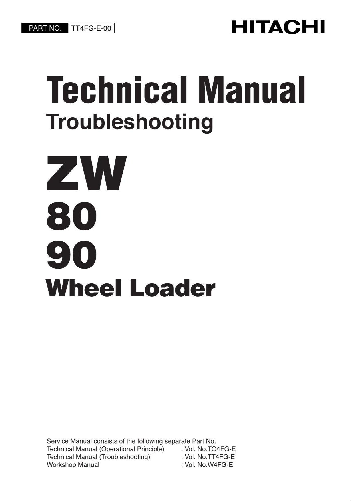 Hitachi ZW80 ZW90 Wheel Loader Technical Manual Troubleshooting +Schematics