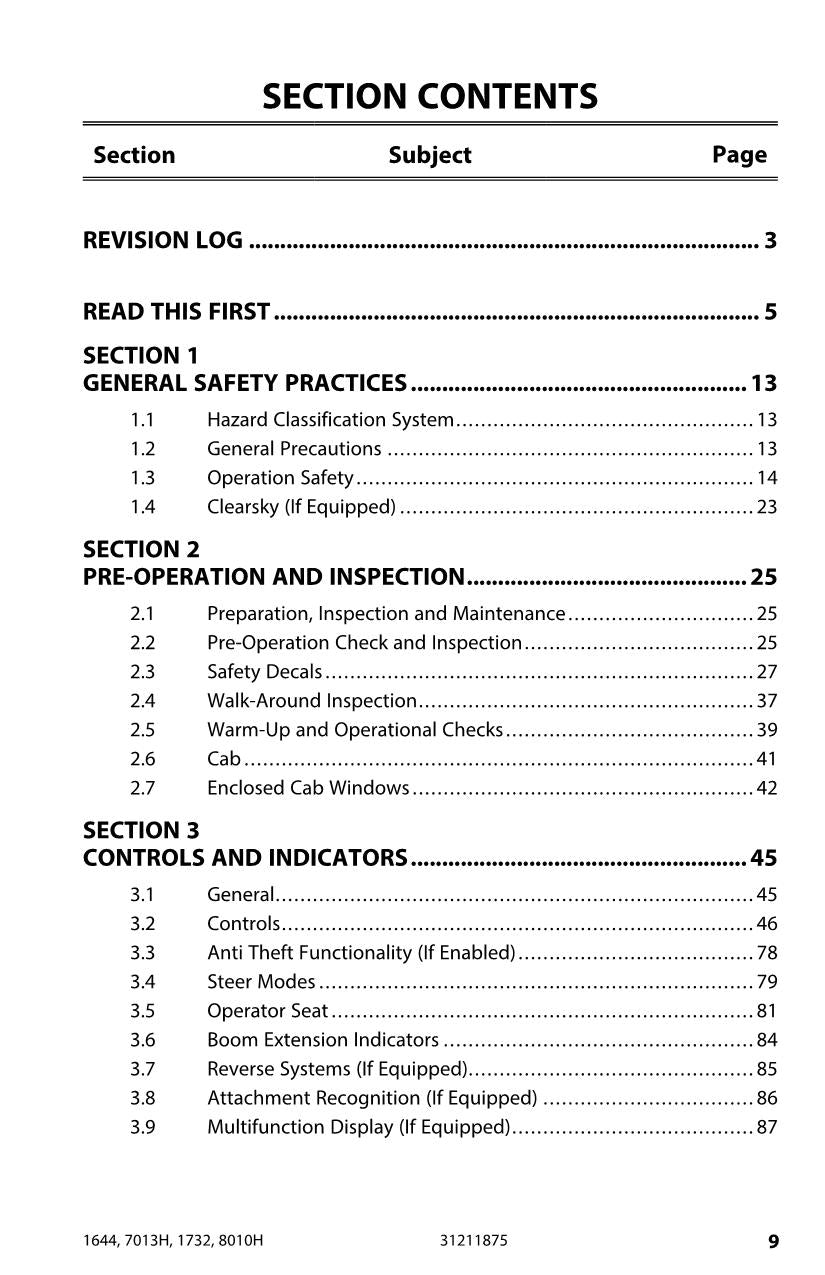 Manual del operador de mantenimiento de manipuladores telescópicos JLG 1644 1732 7013H 8010H 31211875