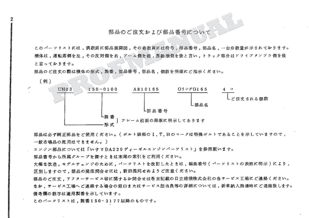 HITACHI UH03-2 CONSTRUCTION Excavator Parts Catalog Manual