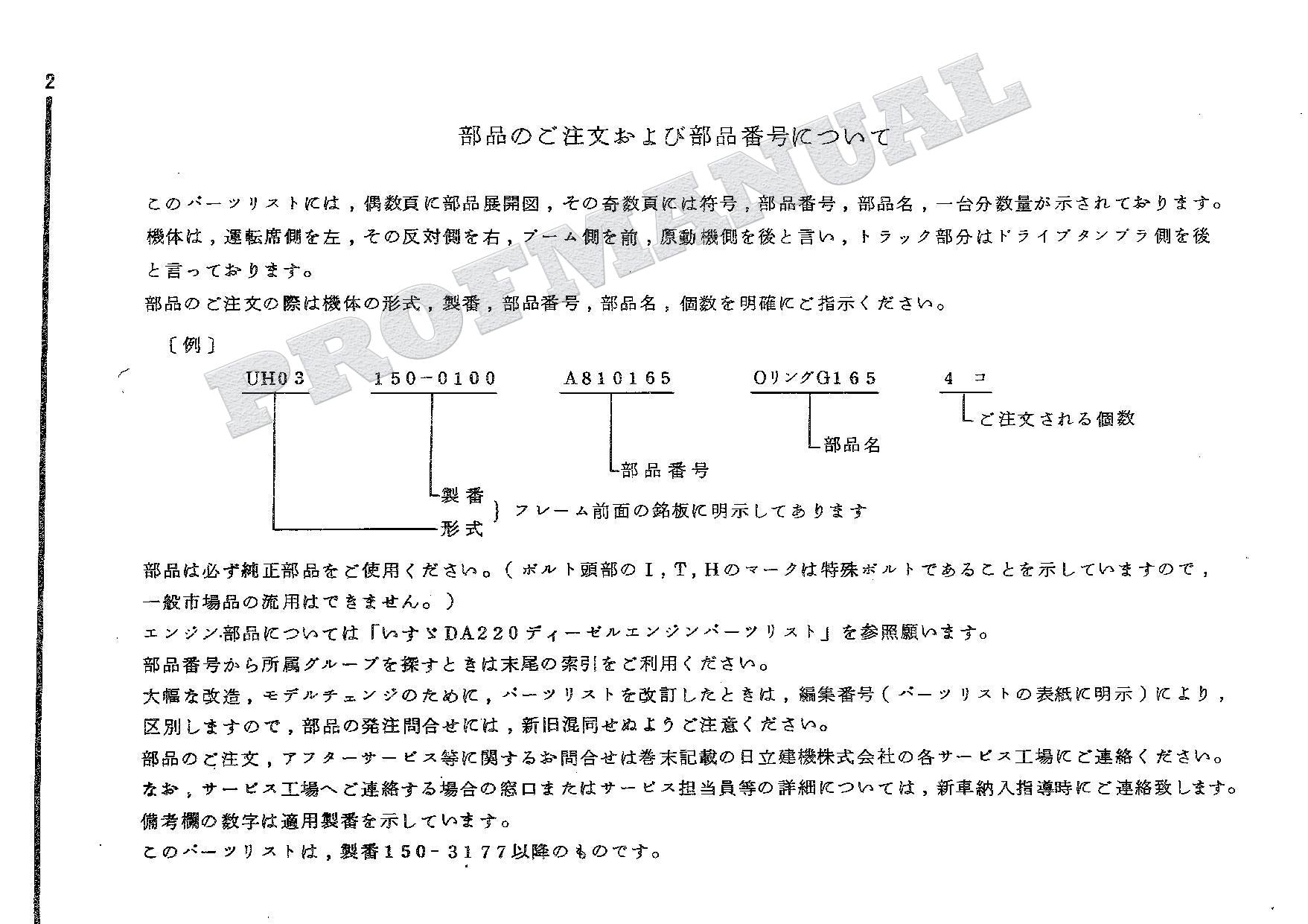 HITACHI UH03-2 CONSTRUCTION Excavator Parts Catalog Manual