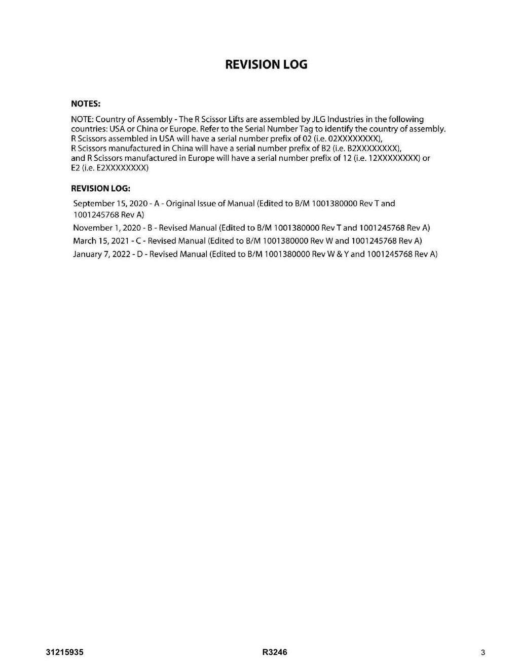 JLG R3246 Scissor Lift Parts Catalog Manual 31215935