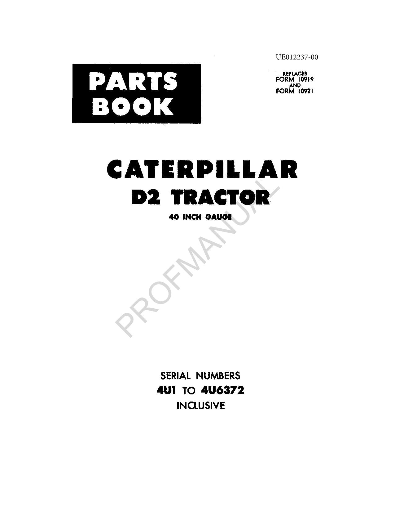 Caterpillar Cat D2 Tractor Parts Catalog Manual ser 4U1-6372