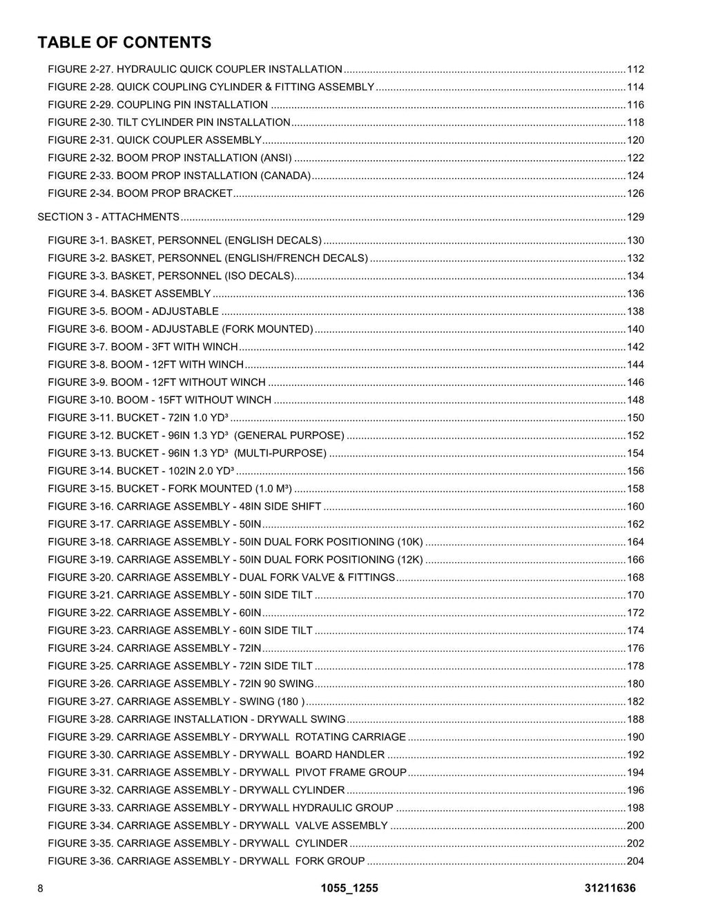 JLG 1055 1255  Telehandler Parts Catalog Manual  31211636