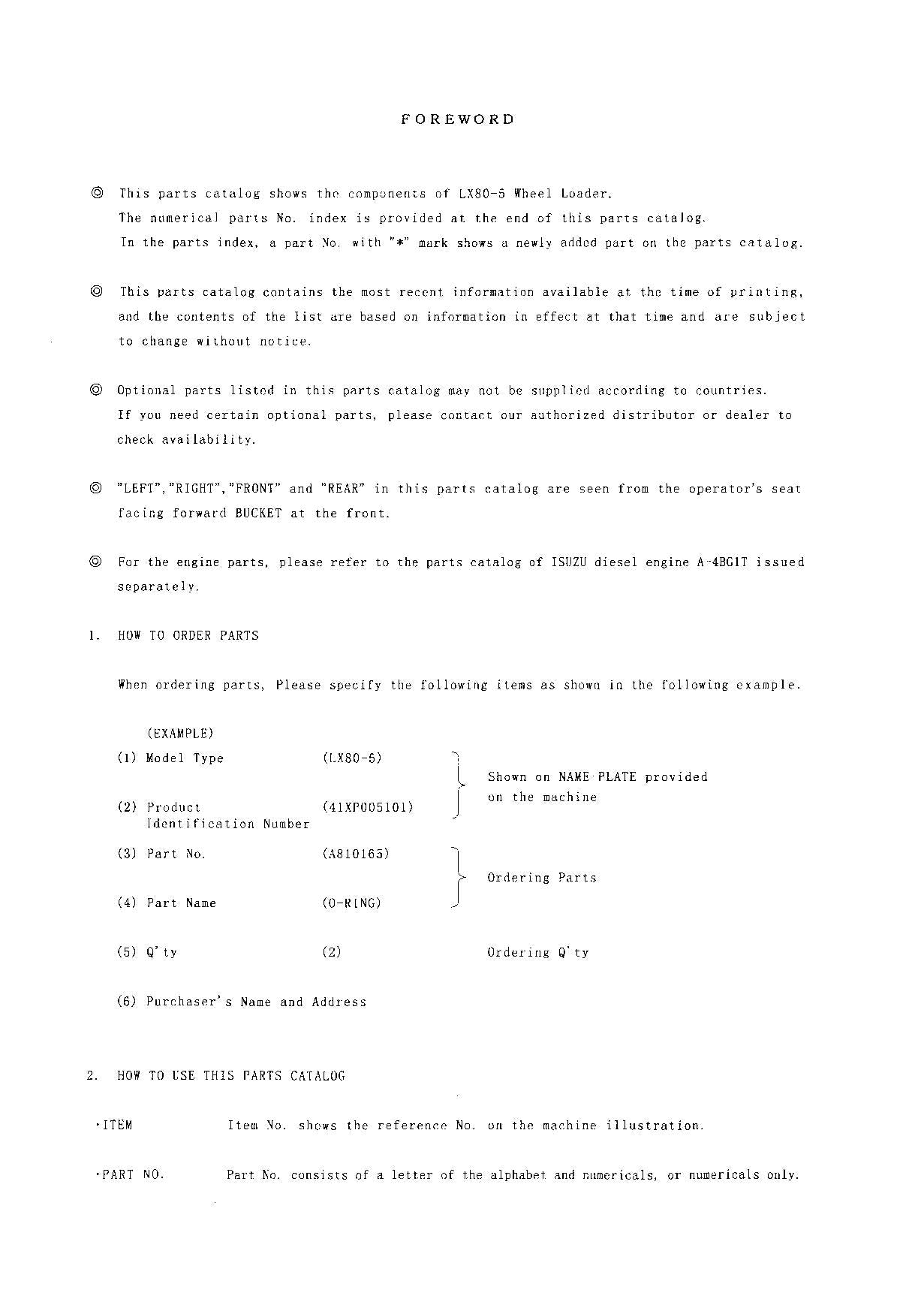 Hitachi LX80-5 Wheel Loader Parts Catalog Manual SN 005101-up